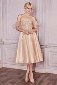 LA Merchandise LARCD0187 Short Puffy Sleeves Vintage Party Dress - CHAMPAGNE - Dress LA Merchandise