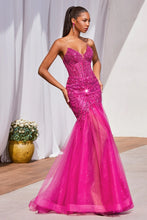 Load image into Gallery viewer, LA Merchandise LARCD0214 Beaded Strapless Special Occasion Mermaid Gown - MAGENTA - Dress LA Merchandise