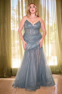 LA Merchandise LARCD0214 Beaded Strapless Special Occasion Mermaid Gown - SMOKY BLUE - Dress LA Merchandise
