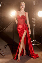 Load image into Gallery viewer, LA Merchandise LARCD868 Spaghetti Straps Sheer Bodice Red Carpet Gown - RED - Dress LA Merchandise