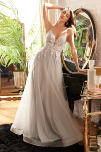 LA Merchandise LAR874 Embroidered A-line Glitter Prom Formal Gown - SILVER - Dress LA Merchandise