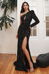 Load image into Gallery viewer, LA Merchandise LAR885 Black One Sleeve Sequin Special Occasion Gown - BLACK - Dress LA Merchandise