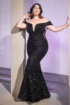 Load image into Gallery viewer, LA Merchandise LARCD975 Off Shoulder Red Carpet Sequin Formal Gown - BLACK - Dress LA Merchandise