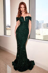 Load image into Gallery viewer, LA Merchandise LARCD975 Off Shoulder Red Carpet Sequin Formal Gown - EMERALD GREEN - Dress LA Merchandise