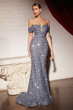 Load image into Gallery viewer, LA Merchandise LARCD975 Off Shoulder Red Carpet Sequin Formal Gown - MIDNIGHT GREY - Dress LA Merchandise