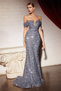 LA Merchandise LARCD975 Off Shoulder Red Carpet Sequin Formal Gown - MIDNIGHT GREY - Dress LA Merchandise