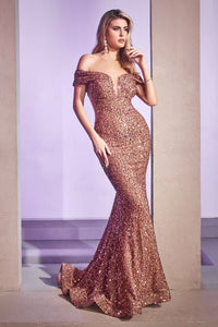 LA Merchandise LARCD975 Off Shoulder Red Carpet Sequin Formal Gown - - Dress LA Merchandise