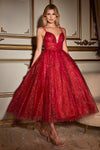 Load image into Gallery viewer, LA Merchandise LARCD996T Dual Straps Glitter A-line Vintage Dress - RED - Dress LA Merchandise
