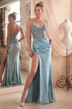 Load image into Gallery viewer, LA Merchandise LARCDS439 Spaghetti Straps Bustier Glitter Prom Gown - DUSTY BLUE - Dress LA Merchandise