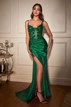 Load image into Gallery viewer, LA Merchandise LARCDS439 Spaghetti Straps Bustier Glitter Prom Gown - EMERALD - Dress LA Merchandise