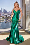 Load image into Gallery viewer, LA Merchandise LARCH062 Simple Mermaid Stretchy Satin Bridesmaid Dress - EMERALD GREEN - Dress LA Merchandise