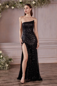 LA Merchandise LARCH165 Asymmetrical Sequined Plus Size Sexy Gown - BLACK - Dress LA Merchandise
