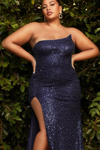 LA Merchandise LARCH165 Asymmetrical Sequined Plus Size Sexy Gown - NAVY - Dress LA Merchandise