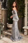 Load image into Gallery viewer, LA Merchandise LAR319 Silver Long Bell Sleeves Special Occasion Gown - - Dress LA Merchandise