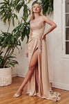 Load image into Gallery viewer, LA Merchandise LAR0201 Spaghetti Straps Stretchy Side Drape Prom Gown - CHAMPAGNE - Dress LA Merchandise