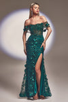 Load image into Gallery viewer, LA Merchandise LARJ832 Floral Off Shoulder Special Occasion Gown - EMERALD GREEN - Dress LA Merchandise