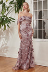 Load image into Gallery viewer, LA Merchandise LARJ832 Floral Off Shoulder Special Occasion Gown - MAUVE - Dress LA Merchandise