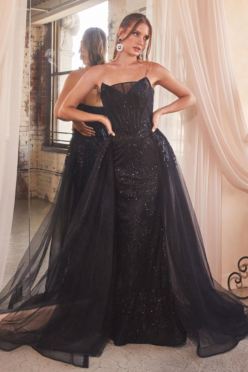 LA Merchandise LARJ858 Corset Bodice Strapless Pageant Formal Gown - BLACK - Dress LA Merchandise