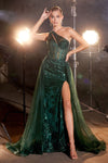 Load image into Gallery viewer, LA Merchandise LARJ869 One Shoulder Overlay Skirt Prom Evening Gown - EMERALD GREEN - Dress LA Merchandise