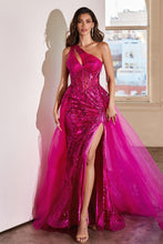 Load image into Gallery viewer, LA Merchandise LARJ869 One Shoulder Overlay Skirt Prom Evening Gown - MAGENTA - Dress LA Merchandise