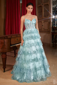 LA Merchandise LARKV1108 Sparkly Sequin Ruffled A-Line Gala Ball Gown - BLUE - Dress LA Merchandise