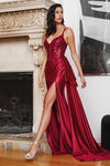 Load image into Gallery viewer, LA Merchandise LARS418 Sexy Corset Red Carpet Side Drape Slit Gown - BURGUNDY - Dress LA Merchandise