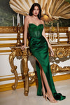 Load image into Gallery viewer, LA Merchandise LAR282 Sexy Corset Red Carpet Gown with High Slit - EMERALD GREEN - Dress LA Merchandise