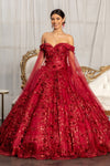 Load image into Gallery viewer, LA Merchandise LAS1970 3D Floral Applique Off Shoulder Ball 15 Gown - BURGUNDY - LA Merchandise
