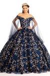 Load image into Gallery viewer, LA Merchandise LAS1970 3D Floral Applique Off Shoulder Ball 15 Gown - NAVY BLUE - LA Merchandise
