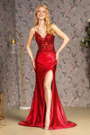 Load image into Gallery viewer, LA Merchandise LAS3330 V-neck Embellished Long Prom Satin Gown - BURGUNDY - Dress LA Merchandise