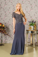 Load image into Gallery viewer, LA Merchandise LAS3361 Short Sleeve Long Mother Of The Bride Dress - CHARCOAL - Dress LA Merchandise