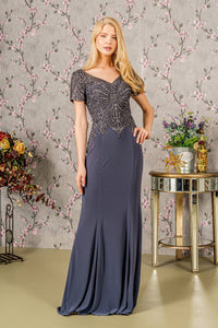 LA Merchandise LAS3361 Short Sleeve Long Mother Of The Bride Dress - CHARCOAL - Dress LA Merchandise