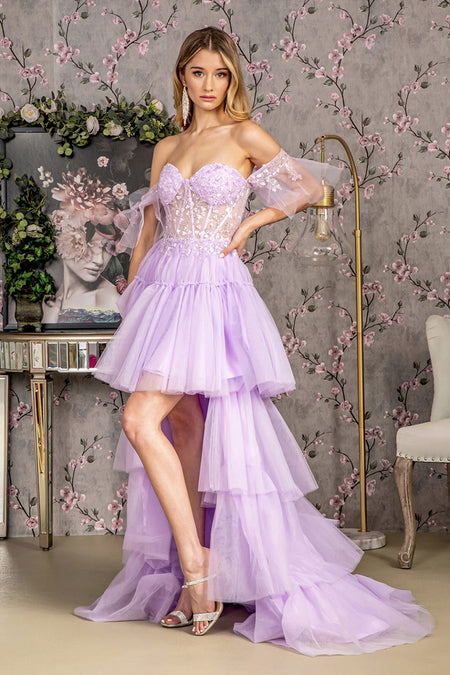 LA Merchandise LAS3396 Detachable Train Sheer Bodice Pageant Gown - LILAC - Dress LA Merchandise