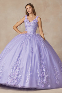 LA Merchandise LAT1437 Sleeveless Embroidered Sweet 16 Dual Straps Ball Gown - LILAC - LA Merchandise