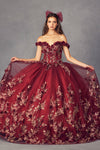 Load image into Gallery viewer, LA Merchandise LAT1447 Lace Applique Off Shoulder Ball Quince Gown - BURGUNDY - LA Merchandise