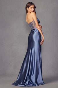 LA Merchandise LAT2416 Strapless Sheer Bodice Corset Long Prom Dress - - LA Merchandise