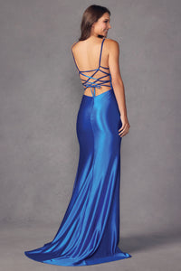 LA Merchandise LAT2417 Sheer Side Slit Prom Sexy Strappy Gown - - LA Merchandise
