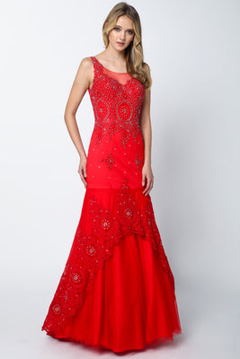 LA Merchandise LAT654 Sleeveless Prom Mermaid Evening Gown - RED - LA Merchandise