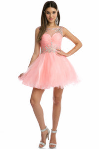 LA Merchandise LAT742 Sleeveless Demure Homecoming Cocktail Dress - BLUSH - Formal Dress Shops