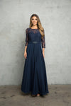 Load image into Gallery viewer, LA Merchandise LAV3227 Modest Lace Long Sleeve MOB Chiffon Gown - NAVY - Dress LA Merchandise