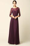 Load image into Gallery viewer, LA Merchandise LAV3227 Modest Lace Long Sleeve MOB Chiffon Gown - PLUM - Dress LA Merchandise