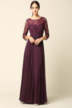 Load image into Gallery viewer, LA Merchandise LAV3227 Modest Lace Long Sleeve MOB Chiffon Gown - PLUM - Dress LA Merchandise