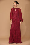Load image into Gallery viewer, LA Merchandise LAV3276 Cape Sequin Evening Lace Dress - BURGUNDY - Dress LA Merchandise
