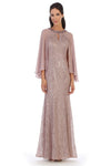 Load image into Gallery viewer, LA Merchandise LAV3276 Cape Sequin Evening Lace Dress - MAUVE - Dress LA Merchandise