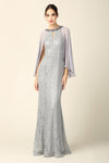 Load image into Gallery viewer, LA Merchandise LAV3276 Cape Sequin Evening Lace Dress - SILVER - Dress LA Merchandise