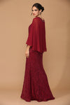 Load image into Gallery viewer, LA Merchandise LAV3276 Cape Sequin Evening Lace Dress - - Dress LA Merchandise