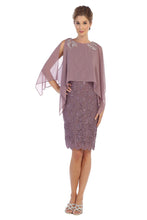 Load image into Gallery viewer, LA Merchandise LAV3296 Short Mother of Bride Knee Length Lace Dress - MAUVE - Dress LA Merchandise