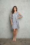 Load image into Gallery viewer, LA Merchandise LAV3351 Short Mother of Bride Attached Jacket Dress - SILVER - Dress LA Merchandise