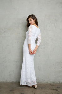 LA Merchandise LAV3397B Modest 3/4 Sleeve White Lace Bridal Dress - - Dress LA Merchandise