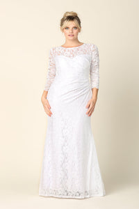 LA Merchandise LAV3397B Modest 3/4 Sleeve White Lace Bridal Dress - WHITE - Dress LA Merchandise